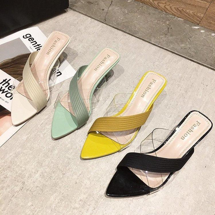 Stevvex Queen Fashion PU sandals for women featuring transparent pointed-toe high heels, ideal for parties and outdoor dress occasions.