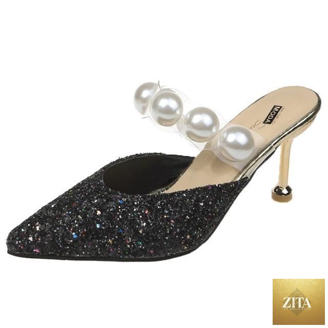 Stevvex Queen Fashion PU sandals for women featuring transparent material, pointed toe, high heels, and stylish outdoor design.