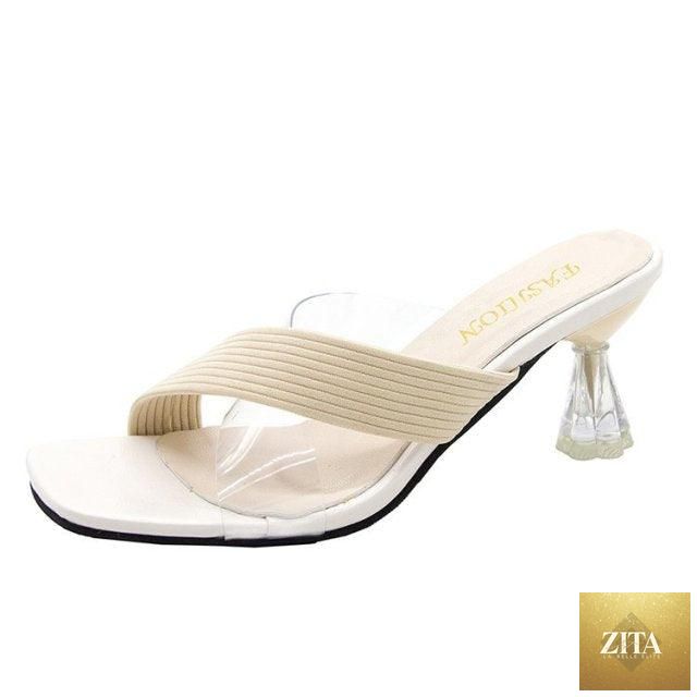 Stevvex Queen Fashion PU transparent knit sandals with pointed toes, high heels, perfect for parties and outdoor events.