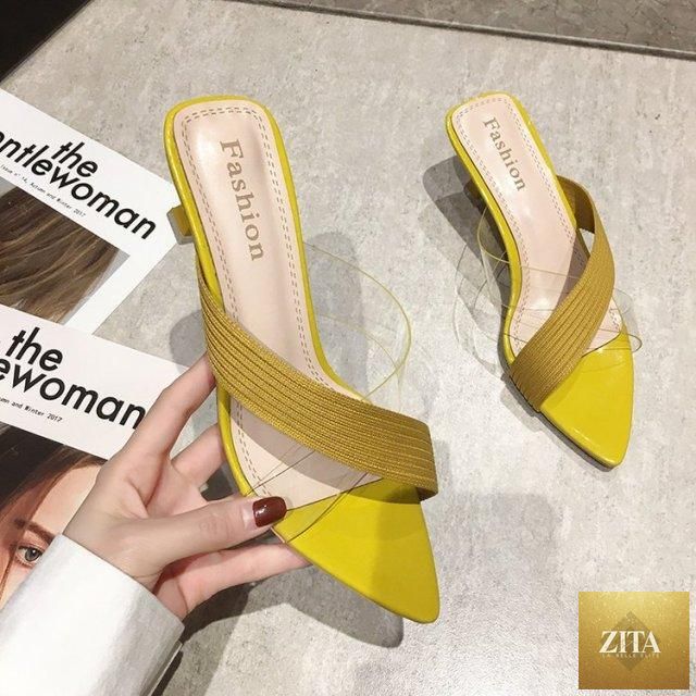 Stevvex Queen Fashion PU sandals for women featuring transparent pointed toe high heels, knit design, perfect for parties and outdoor wear.