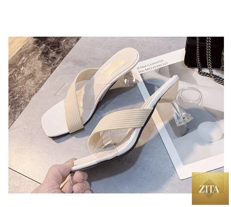 Stevvex Queen Fashion PU sandals with transparent knit design, pointed toe, high heels, ideal for parties and outdoor dress occasions.