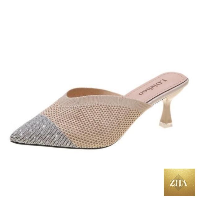 Stevvex Queen Fashion PU transparent women's high heel sandals with pointed toes, knit design, suitable for parties and outdoor wear.