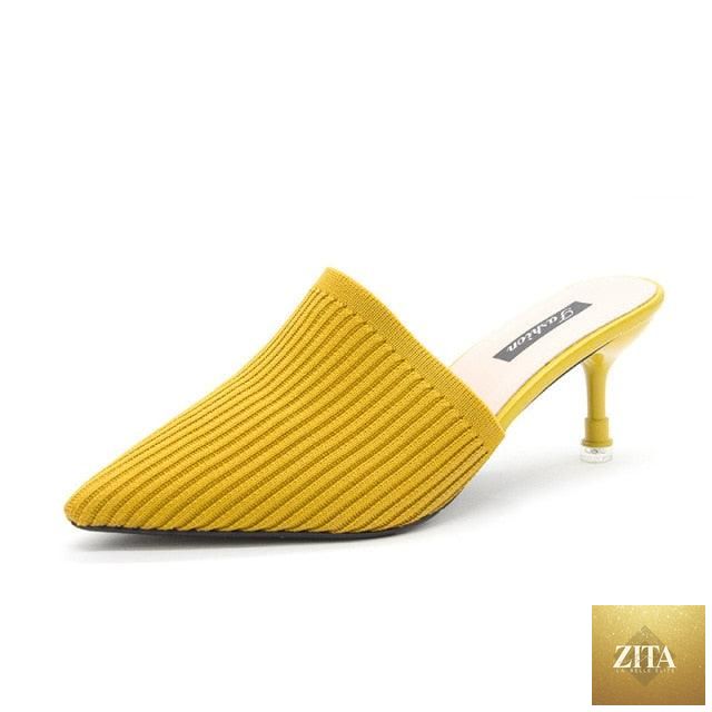 Stevvex Queen Fashion PU sandals for women featuring transparent knit design, pointed toe, high heels, perfect for parties or outdoor wear.