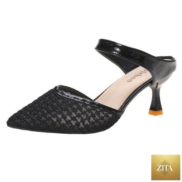 Stevvex Queen Fashion PU sandals for women, transparent pointed toe high heels with knit details, ideal for parties and outdoor occasions.