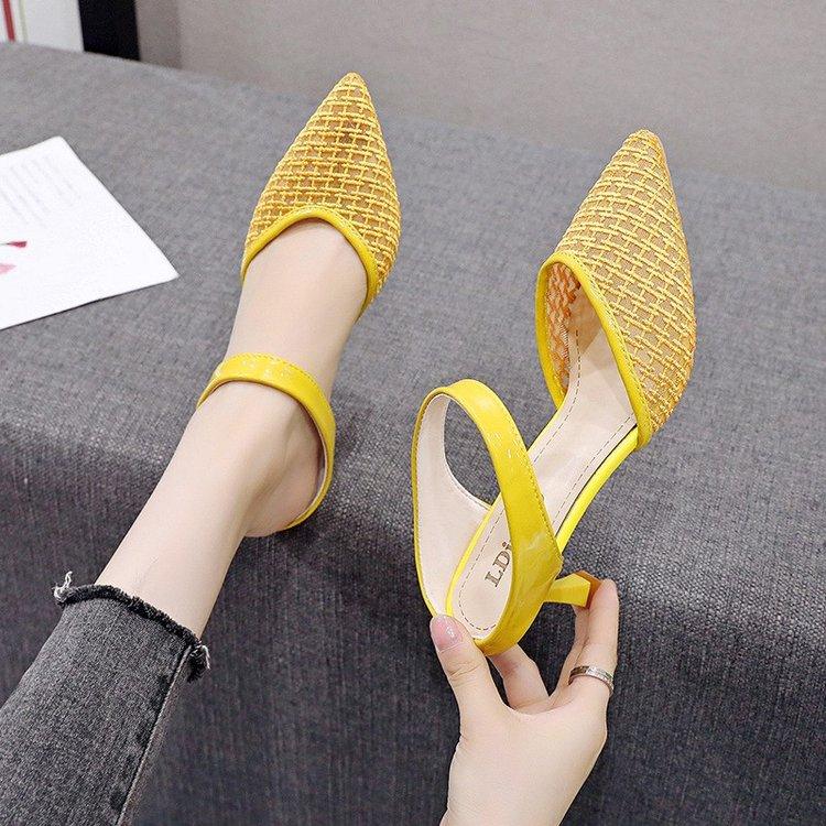 Stevvex Queen fashion PU knit transparent high heel sandals with pointed toes, ideal for parties and outdoor dress occasions.