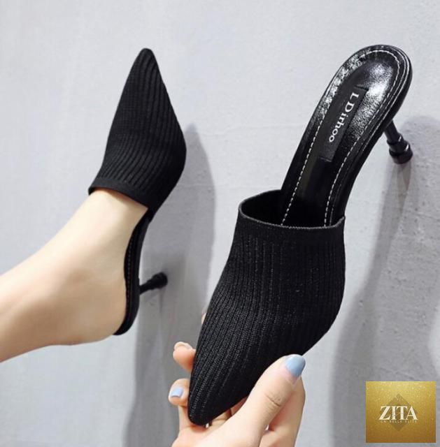 Stevvex Queen Fashion PU sandals for women with transparent knit design, pointed toe, high heels, ideal for parties and outdoor wear.