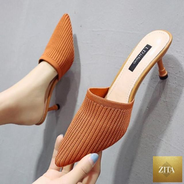 Stevvex Queen Fashion PU women’s transparent pointed toe high heels sandals with knit design, suitable for parties and outdoor dress occasions.