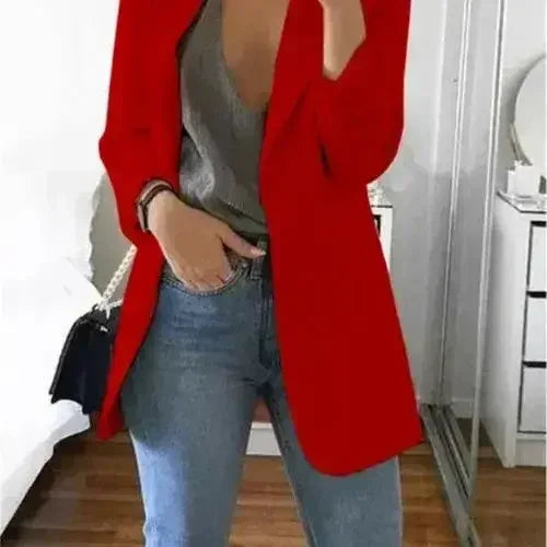 Femstylo women's slim blazer jacket for autumn, casual office suit with stylish design, suitable for professional and casual wear.