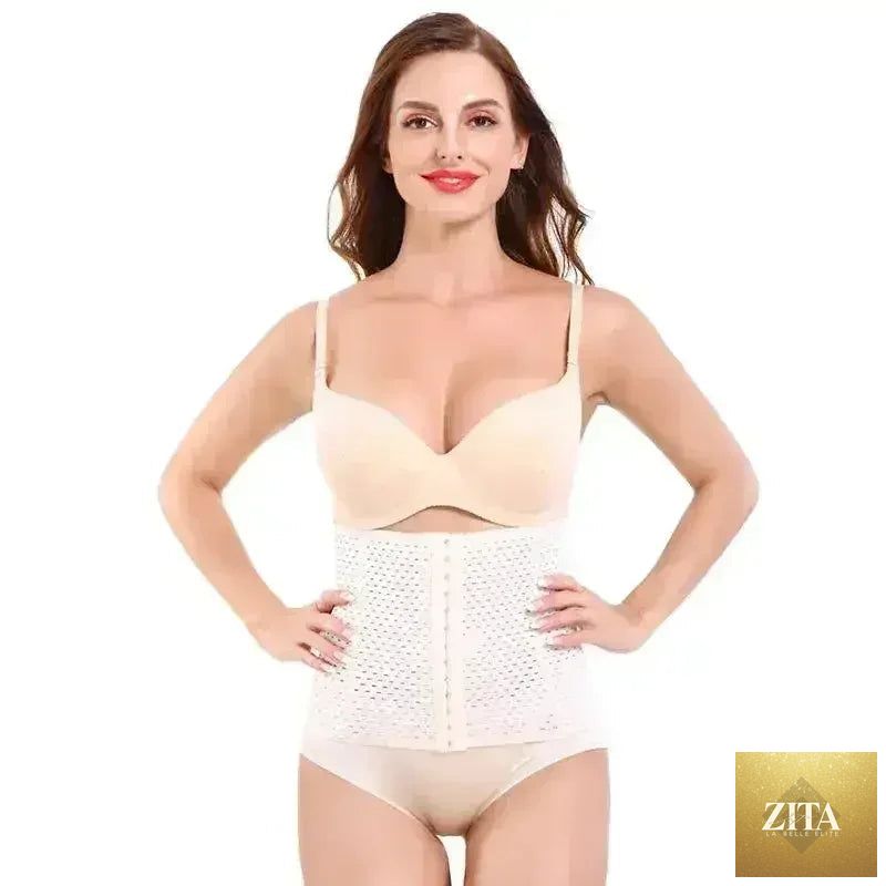 Femstylo slimming corset waist trainer and body shaper for women, showing a snug fit and adjustable lacing around the waist.