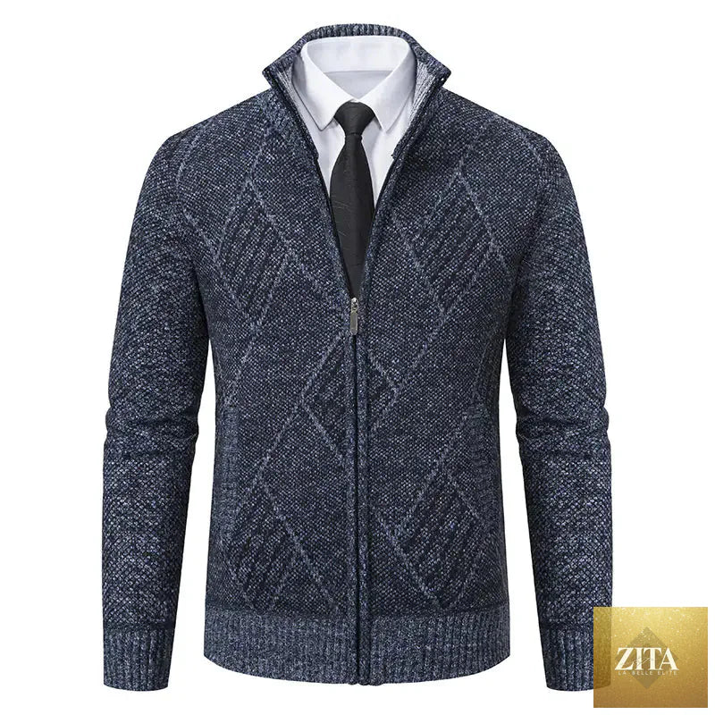 Men's casual slim-fit stand collar sweater in a neutral color, featuring a modern design and comfortable fit from Trendy Attic Store01.