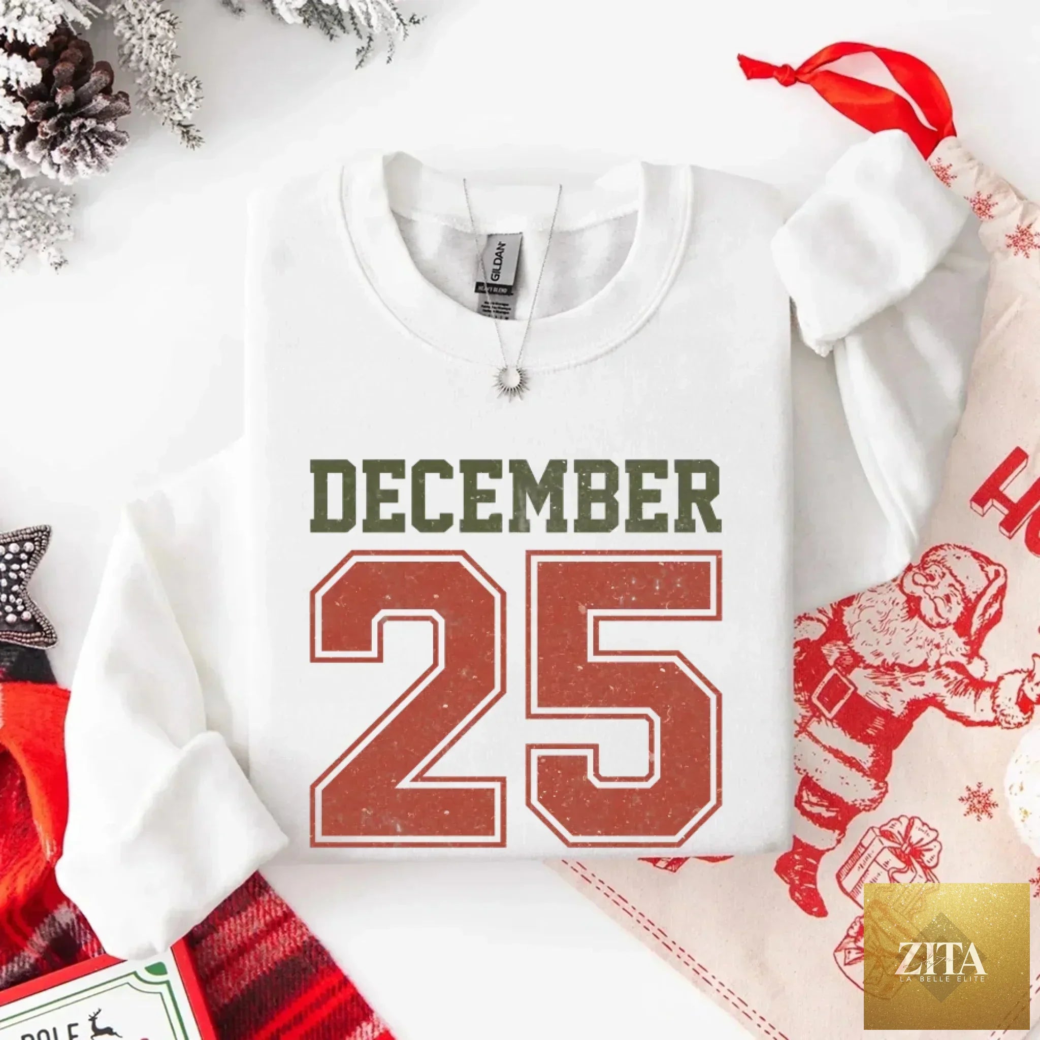 Retro Christmas December 25 sweatshirt by Adorb Custom Tees, festive holiday sweater with vintage holiday design for women.