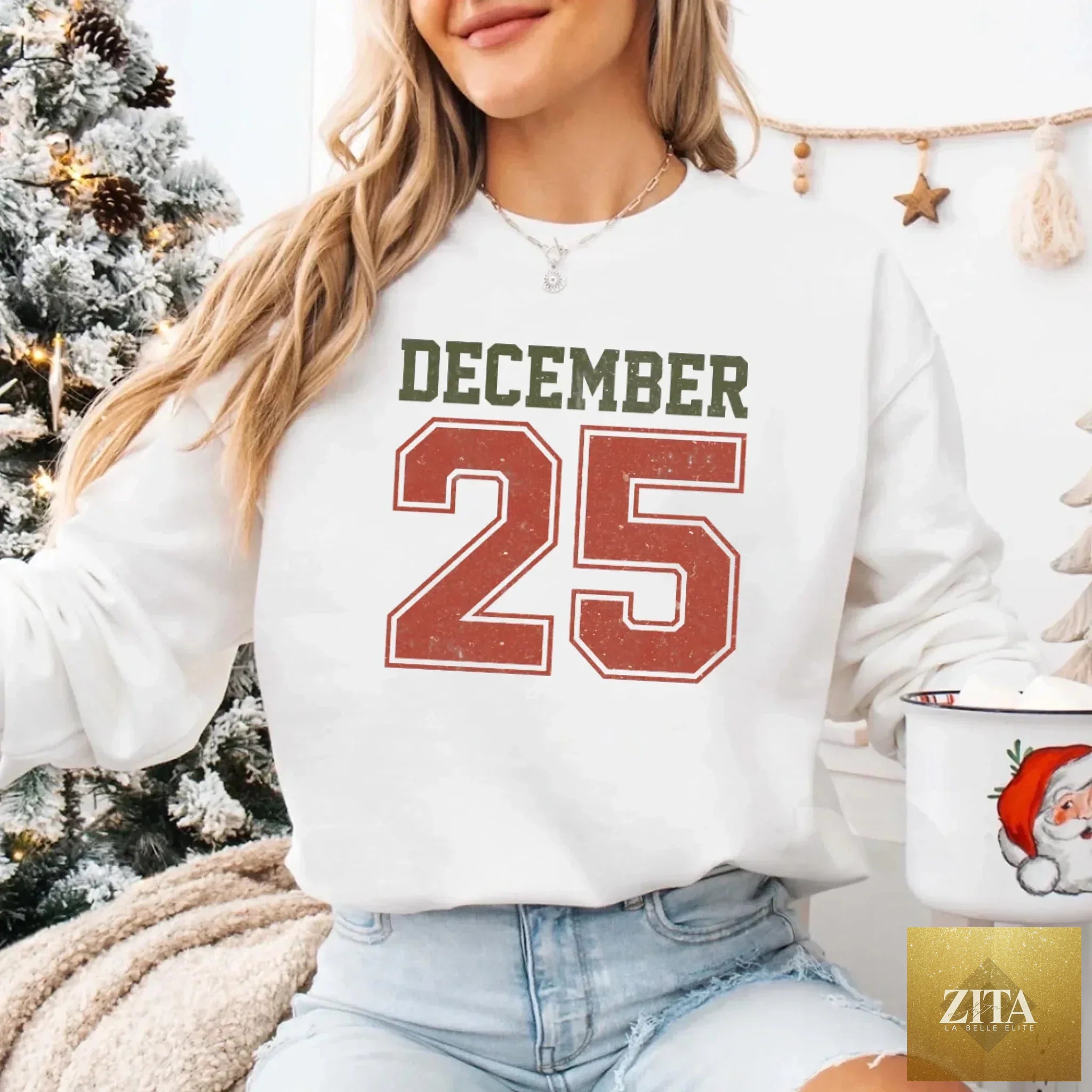 Retro Christmas December 25 sweatshirt by Adorb Custom Tees, featuring festive holiday design for women.