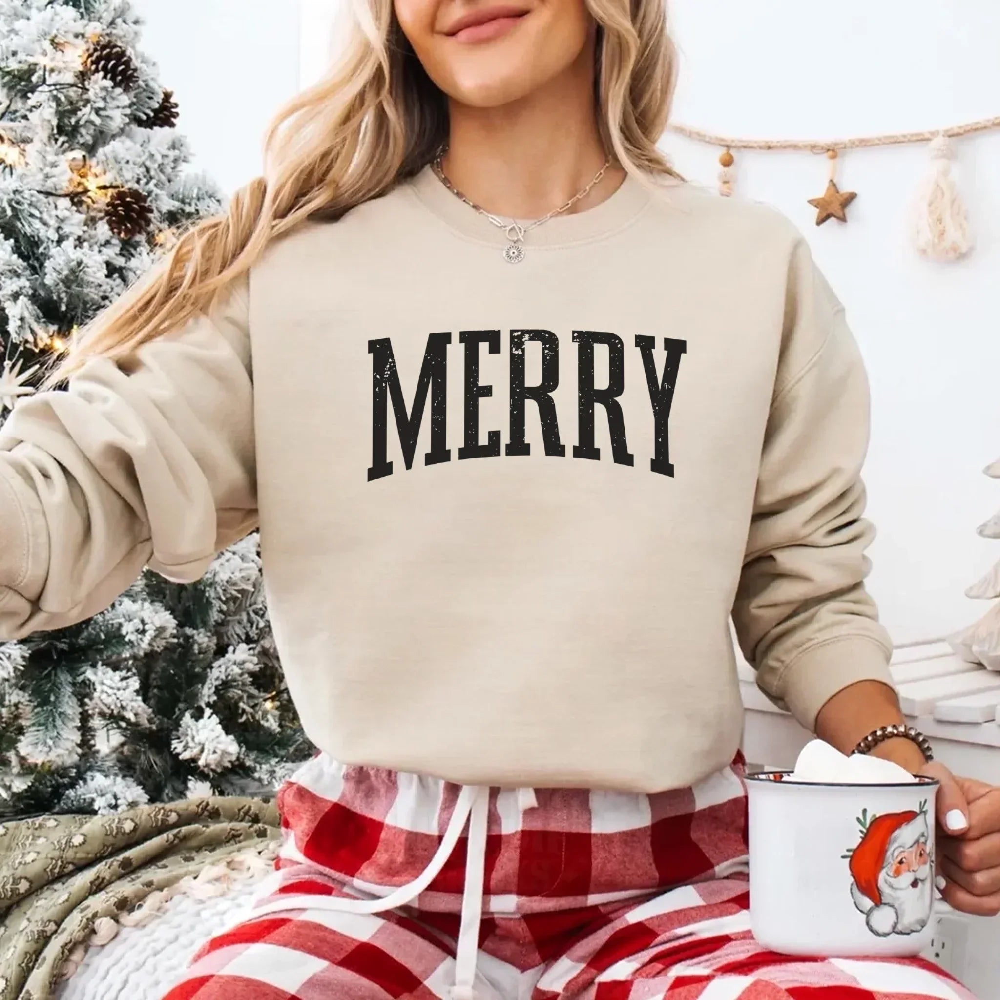 Retro Merry Christmas Sweatshirt Festive Women’s Holiday Sweater