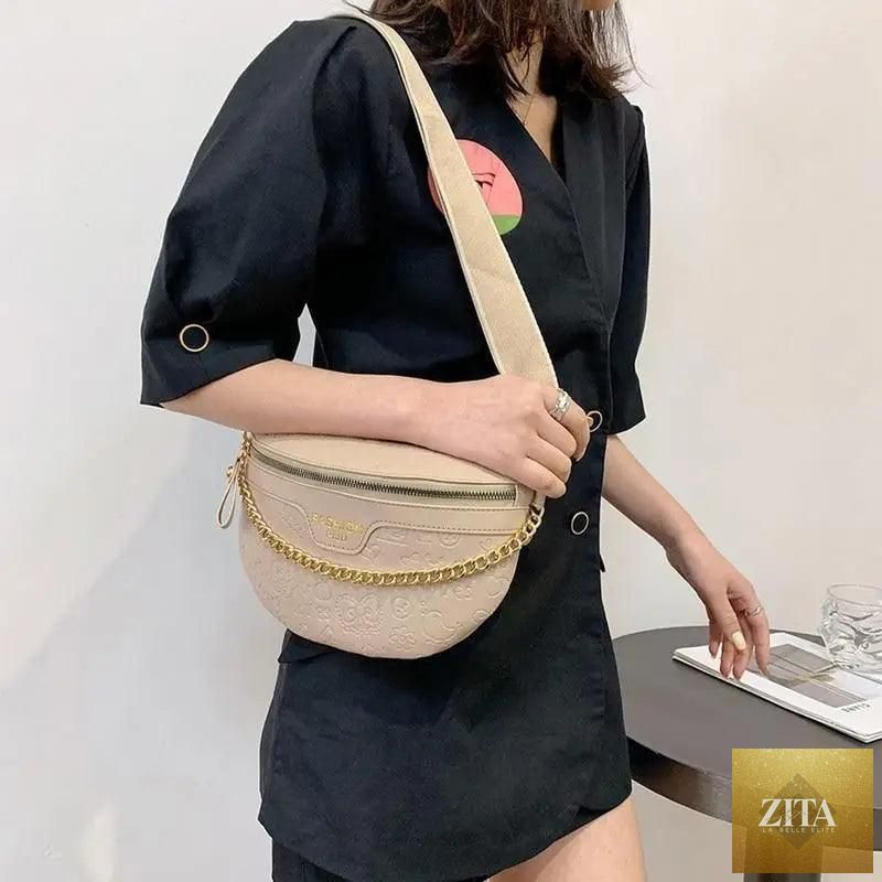 Stevvex retro PU leather waist bag with gold chain strap, stylish fanny pack and multifunctional chest belt bag for women.