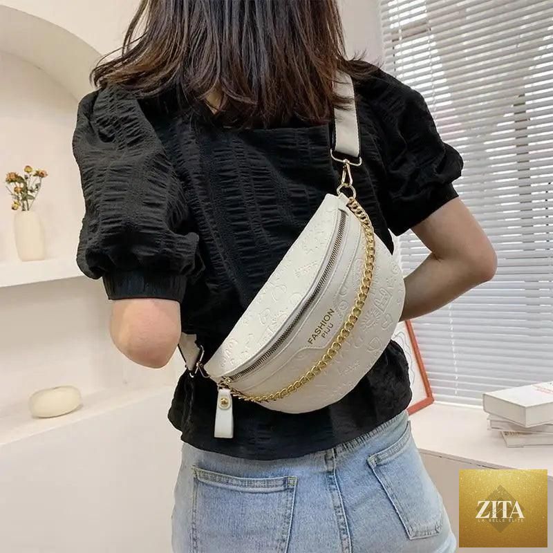 Stevvex retro PU leather waist bag with gold chain strap, stylish fanny pack purse for women, multifunctional belt and chest bag