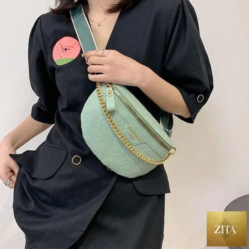 Stevvex retro PU leather waist bag with gold chain strap, stylish fanny pack and multifunctional chest purse for women.