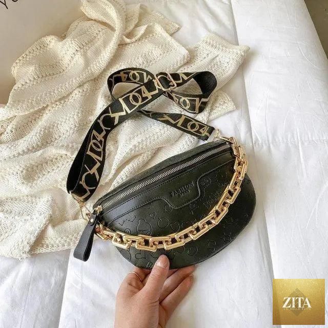 Stevvex retro PU leather waist bag with gold chain strap, stylish fanny pack and multifunctional chest belt bag for women.