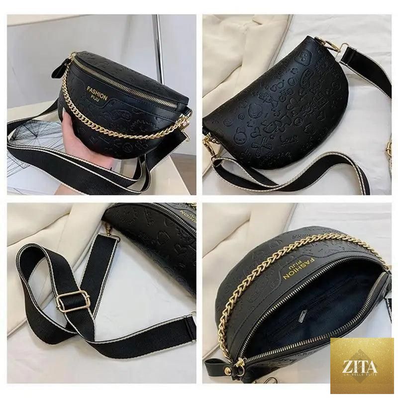 Stevvex retro PU leather waist bag with gold chain strap, stylish fanny pack and multifunctional belt purse for women.