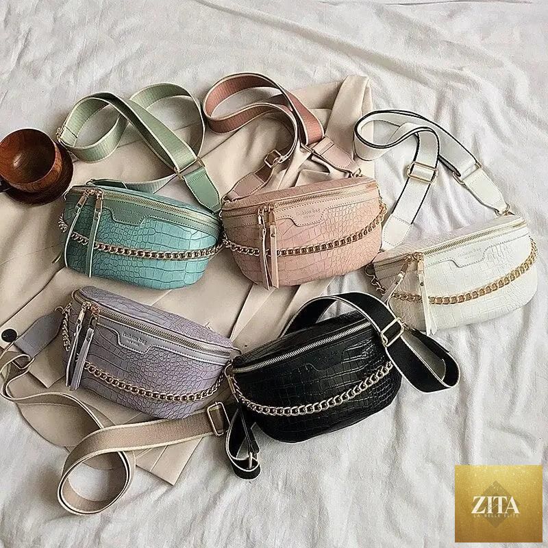 Stevvex retro PU leather waist bag with gold chain strap, stylish multifunctional fanny pack and belt purse for women.
