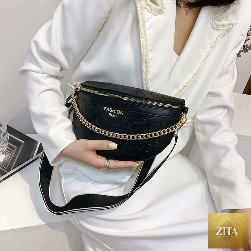 Stevvex retro PU leather waist bag with gold chain strap, stylish multifunctional fanny pack and belt bag for women.