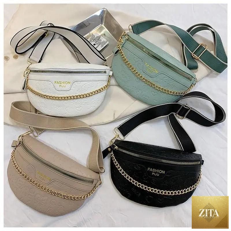 Stevvex retro PU leather waist bag with gold chain strap, stylish fanny pack and multifunctional chest belt bag for women.