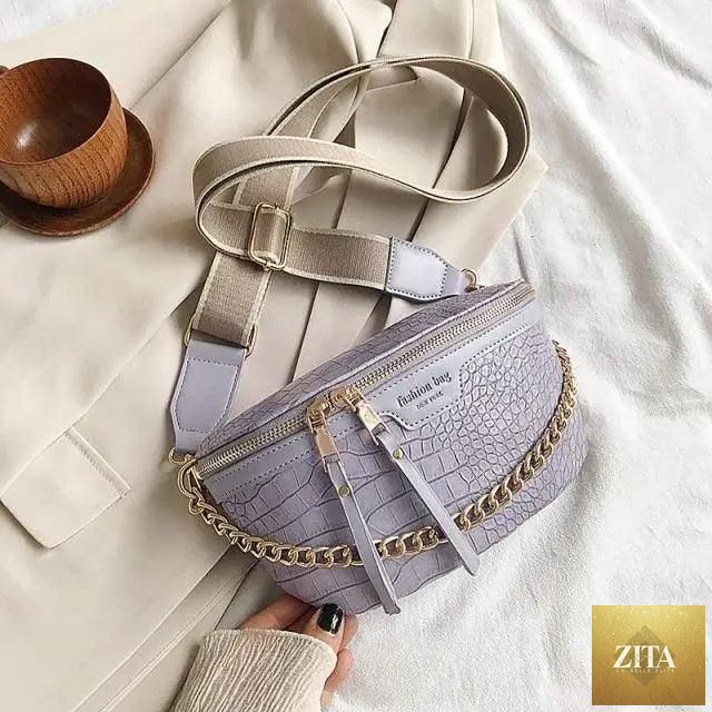 Stevvex retro PU leather waist bag with gold chain strap, stylish fanny pack and multifunctional chest belt bag for women.