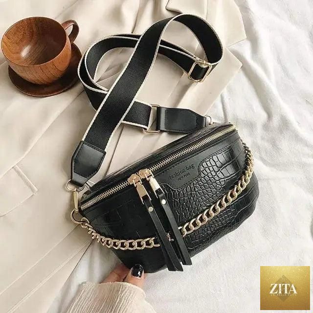 Stylish retro waist bag by Stevvex with PU leather, gold chain strap, multifunctional fanny pack, perfect for women.
