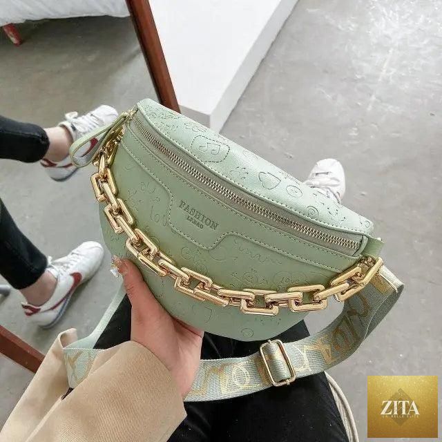 Stevvex retro PU leather waist bag with gold chain strap, stylish fanny pack purse for women, multifunctional chest and belt bag