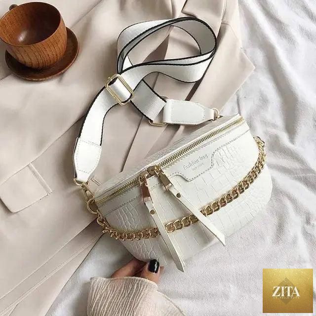 Stevvex retro PU leather waist bag with gold chain strap, stylish multifunctional fanny pack for women, belt and chest bag.
