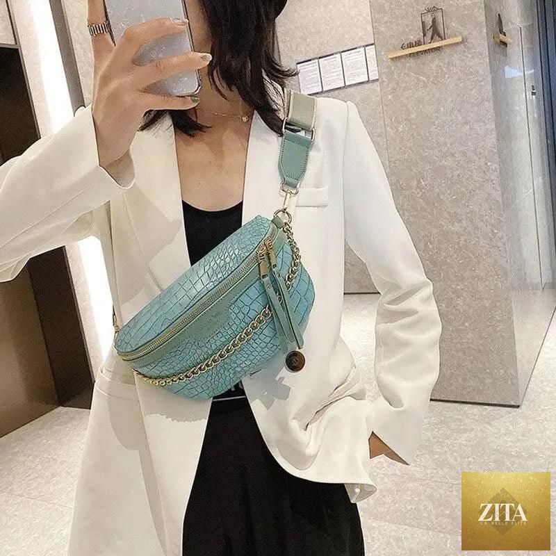 Stevvex retro PU leather waist bag with gold chain strap, stylish multifunctional fanny pack and belt purse for women.