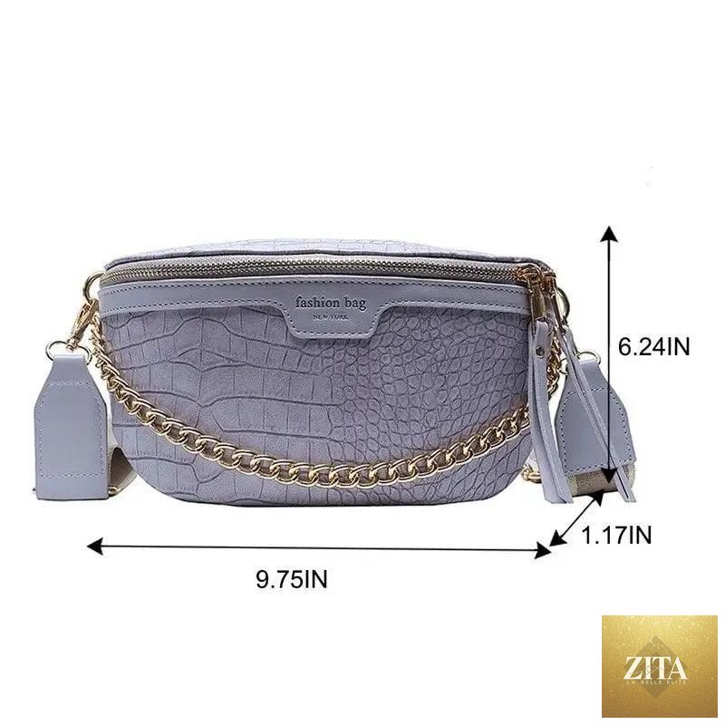 Stevvex retro PU leather waist bag with gold chain strap, stylish women's fanny pack and multifunctional chest belt bag.