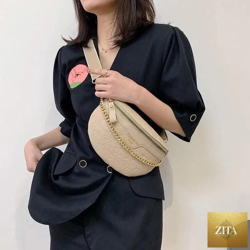 Stevvex retro PU leather waist bag with gold chain strap, stylish fanny pack purse for women, multifunctional belt chest bag