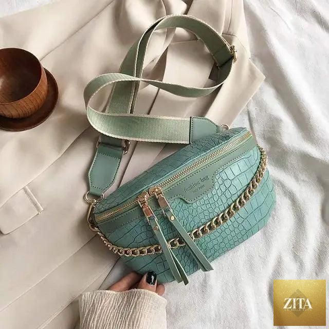 Stevvex retro PU leather waist bag with gold chain strap, stylish multifunctional fanny pack and belt bag for women.