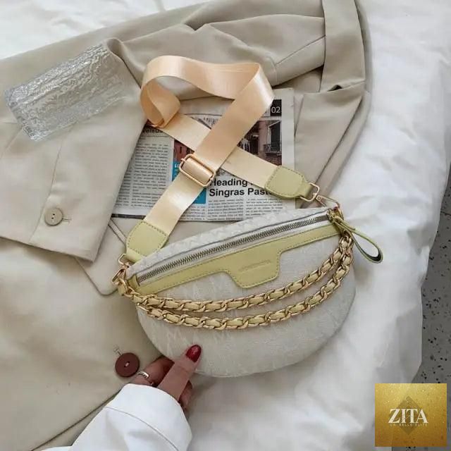 Stevvex retro PU leather waist bag with gold chain strap, stylish multifunctional fanny pack for women, chest or belt bag.