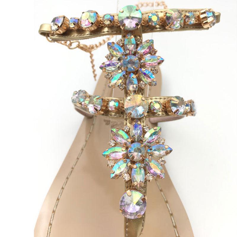 Stevvex rhinestone summer beach sandals for women with open toes, glittery crystals, flat slip-on design, perfect for casual or dressy wear.