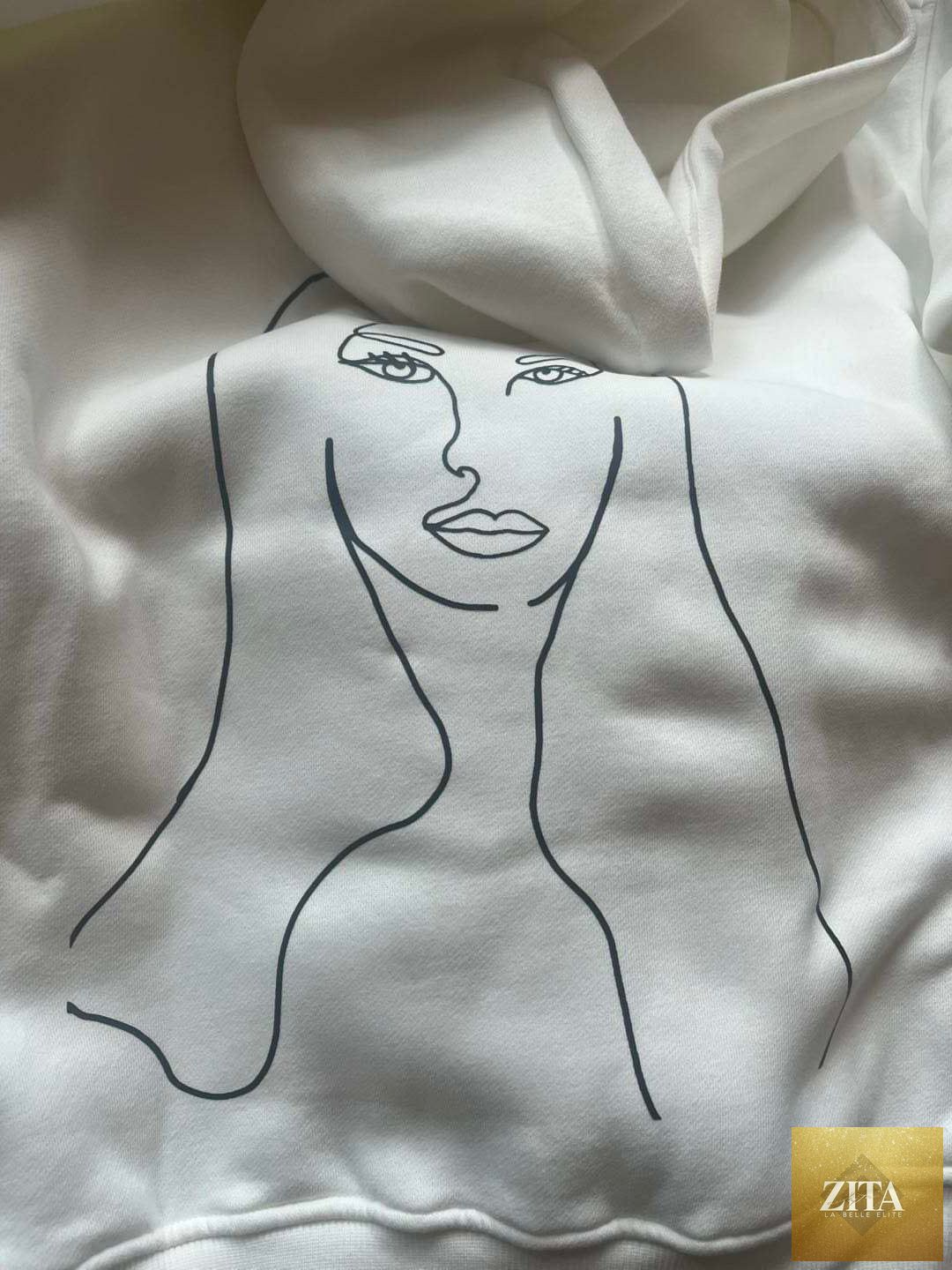 Zita La Belle Elite Charlotte Summers hoodie, gray with front pocket, casual style, displayed on a hanger.