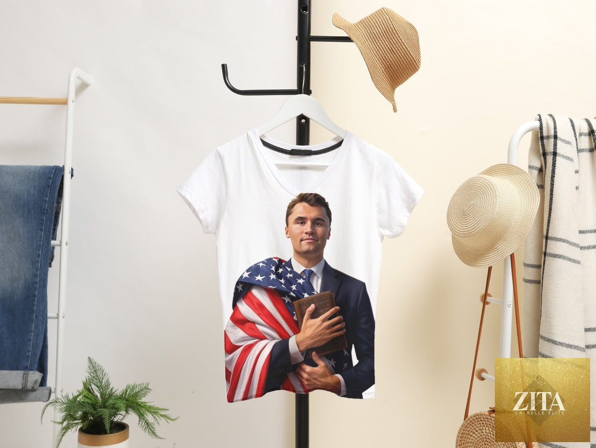 Unisex Charlie Kirk T-Shirt by Zita La Belle Elite featuring a casual fit and graphic design on the front.