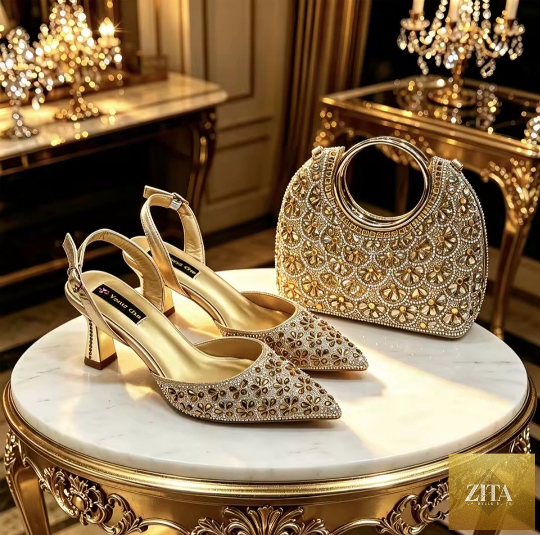 Elegant Italian ladies shoes and matching bag set by EdleessFashion, showcasing luxurious design and stylish accessories.