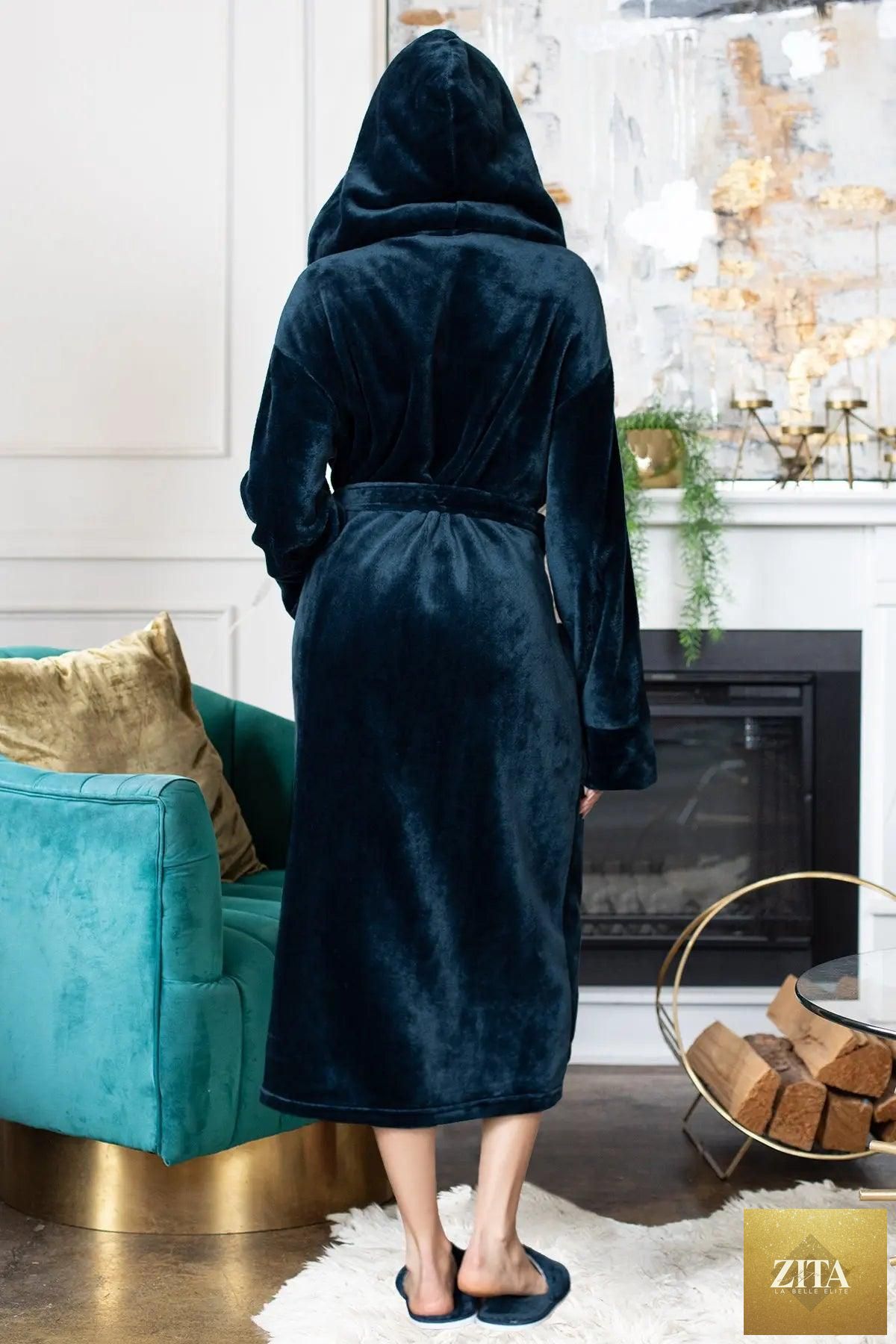 Lotus Linen women’s plush hooded robe with soft, cozy fabric and relaxed fit, perfect for spa-like comfort at home.