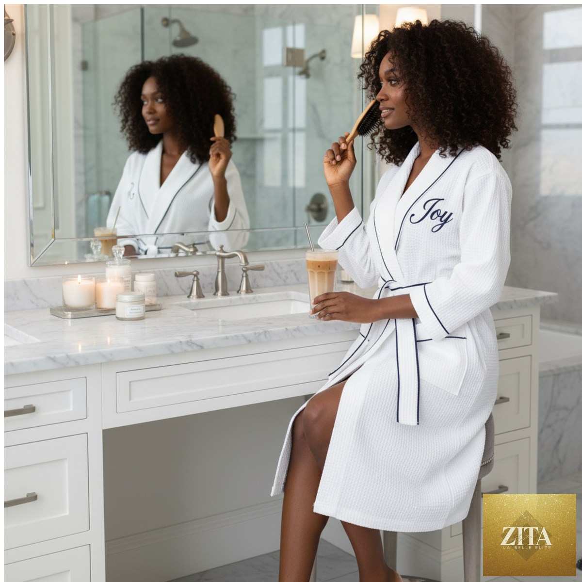 Knee-length waffle robe for women by Lotus Linen, featuring a soft, textured fabric and casual, comfortable fit.
