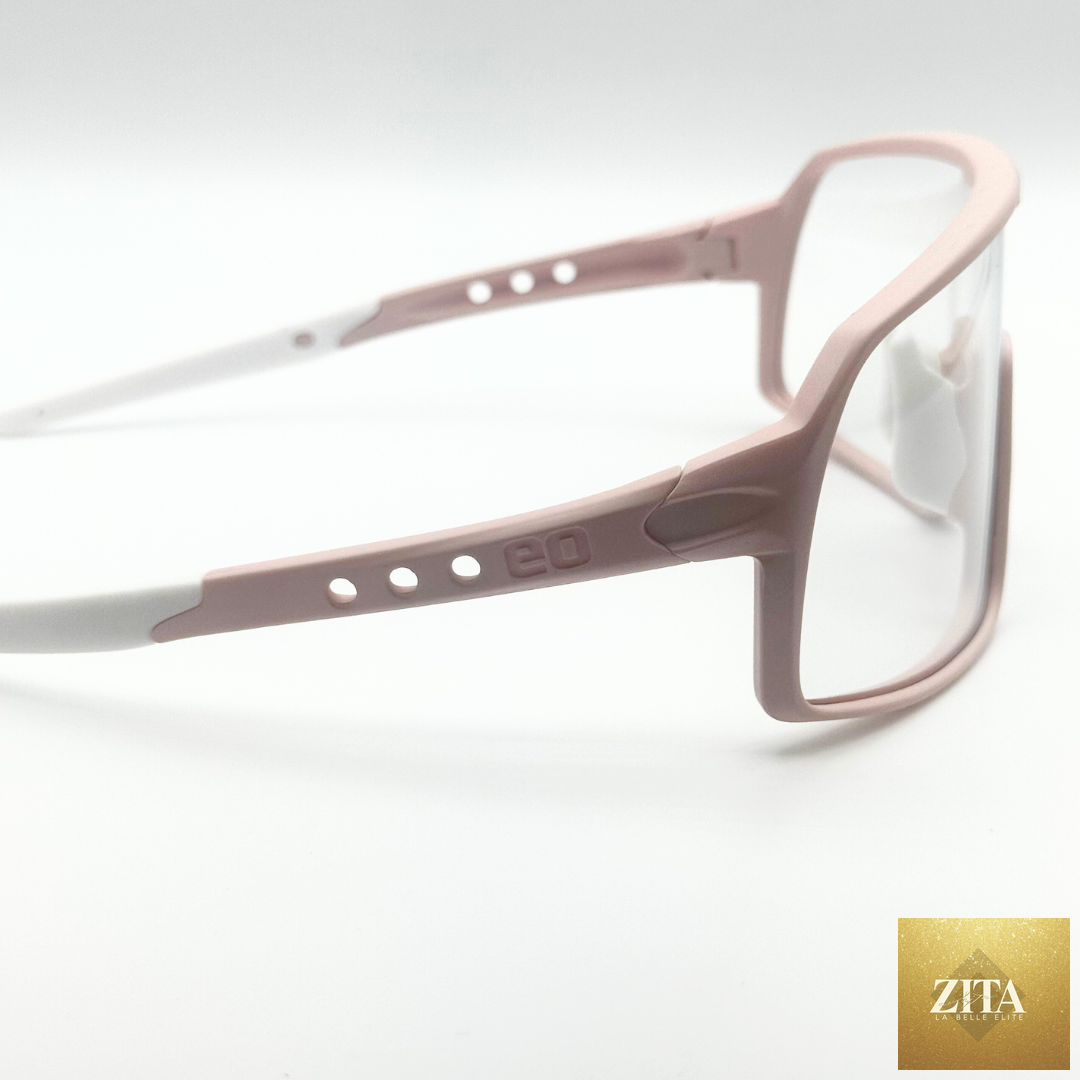 Eastern Outer Mojave sunglasses with photochromic lenses, rose-colored frame in profile view.