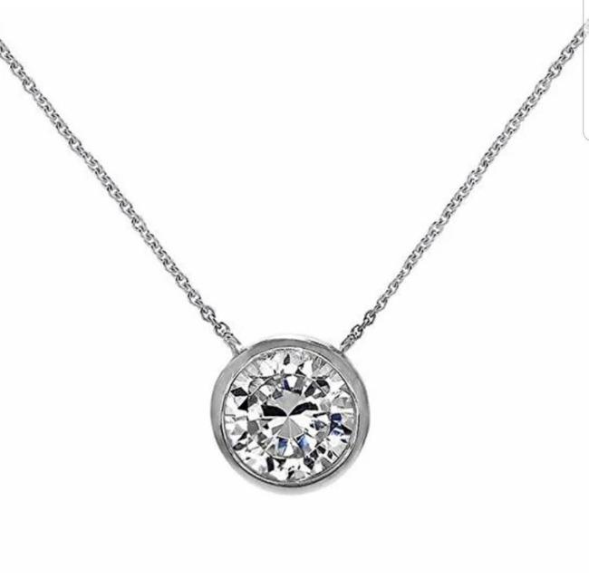 Cubic Zirconia 14K Gold Bezel Solitaire Pendant. Diamond Veneer 635ZBYX1K