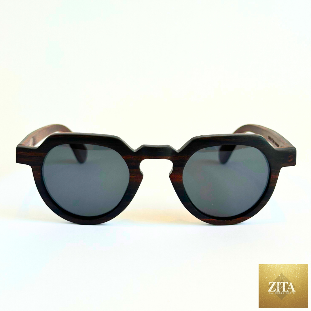 Eastern Outer Wallsburg wood and carbon fiber round sunglasses with sleek, stylish frames and tinted lenses.