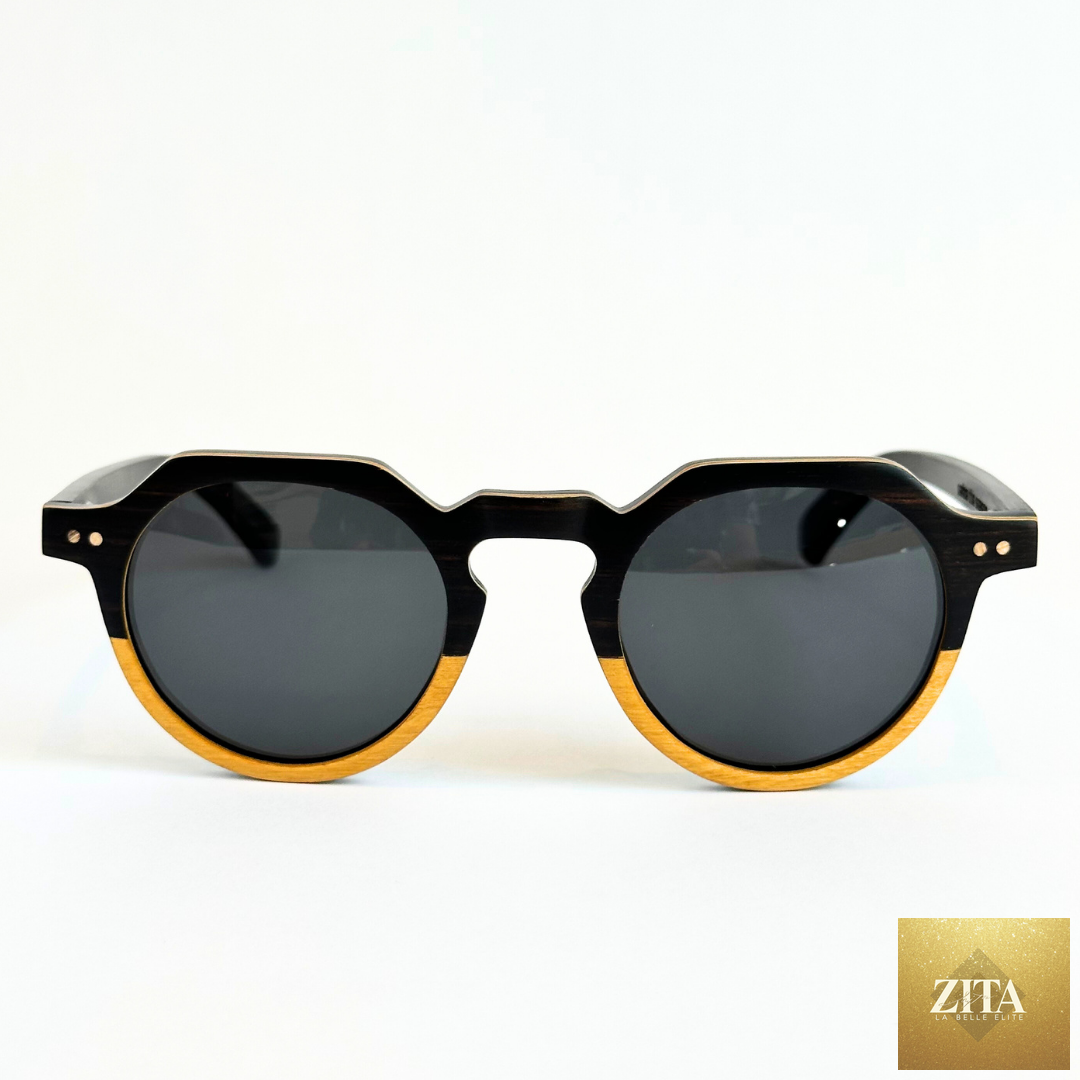 Eastern Outer Wallsburg sunglasses with round yellow carbon fiber and wood frames for a stylish, lightweight look.