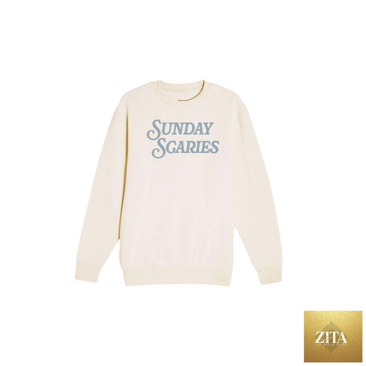 Hey Jude Graphic Tees Sunday Scaries crewneck sweatshirt in beige featuring a relaxed fit and graphic design on the front.