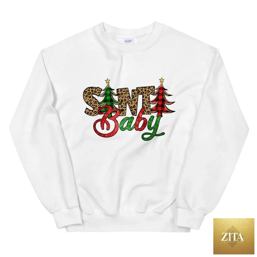Red Santa Baby sweatshirt from Adorb Custom Tees featuring festive holiday design and comfortable cotton fabric.