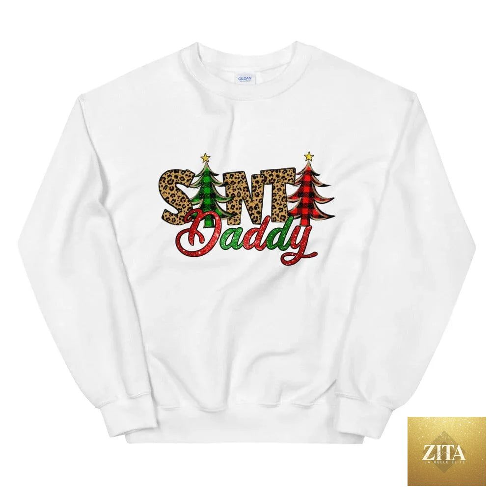Red Santa Daddy sweatshirt by Adorb Custom Tees featuring a festive Santa graphic on soft cotton fabric.