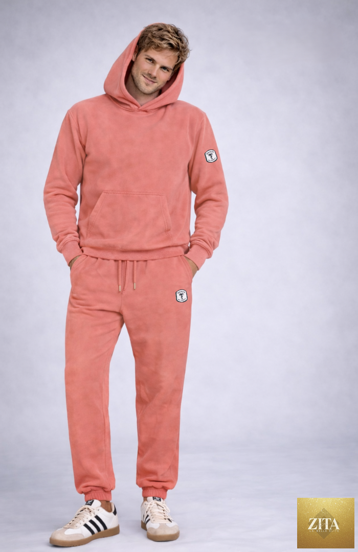 Kinetix casual luxury men's sweatsuit set with matching hoodie and joggers, comfortable and stylish loungewear ensemble.