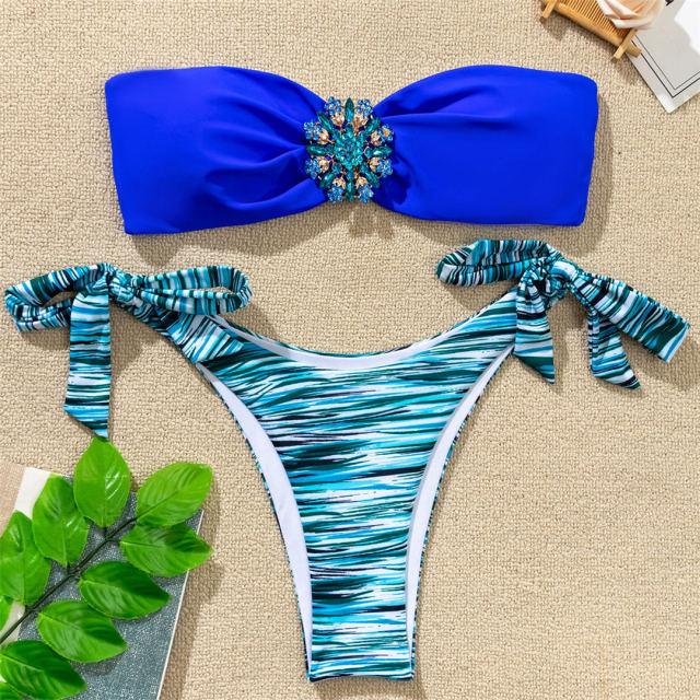 Shiny Rhinestone Strapless Bikini Female Women 2PCS Shiny Diamond Bikini Set Bra Swimsuit Bathing Suit Swimsuit Women Swimwear Two-pieces Luxury Bikini Set Bather Bathing Suit Swimwear
