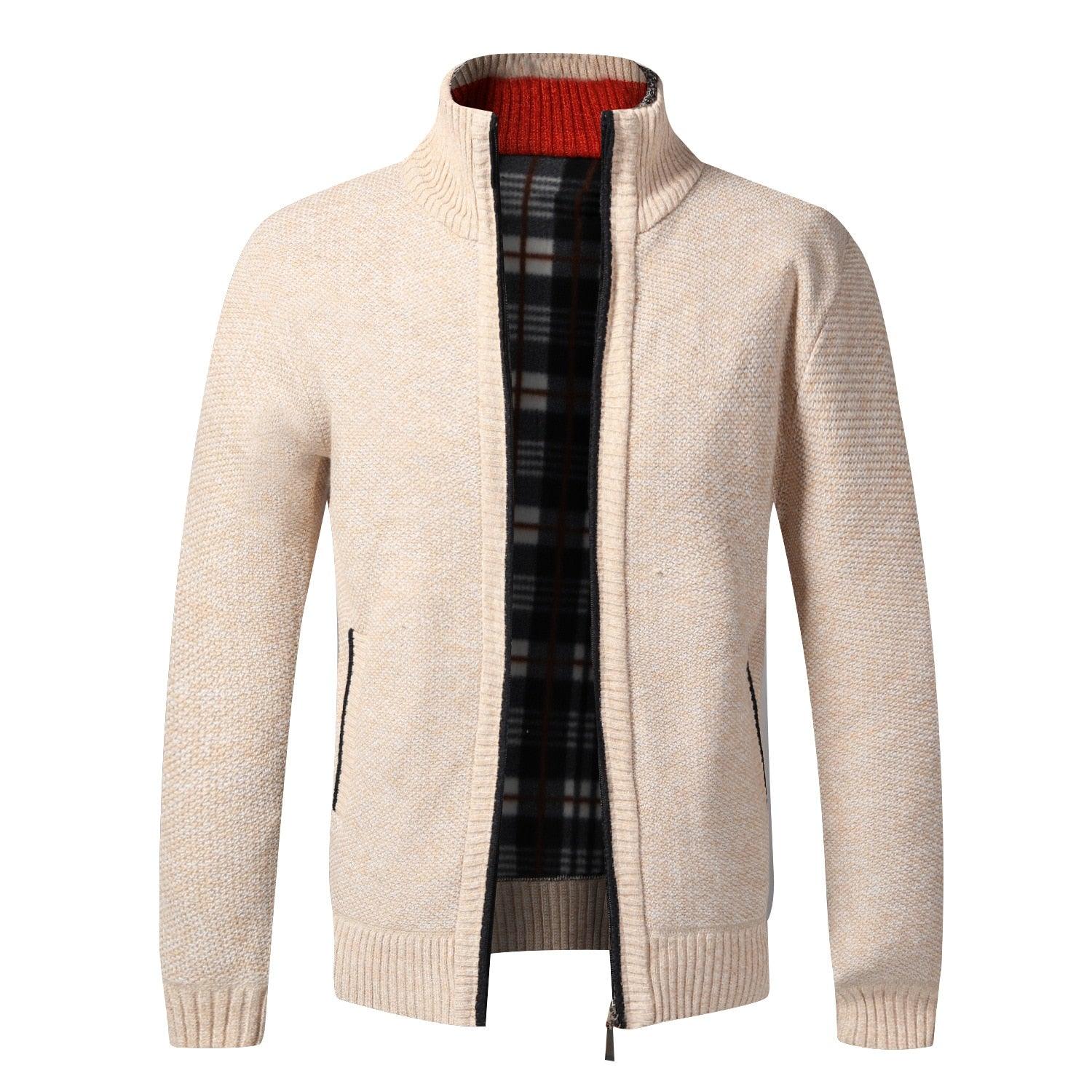 Simple Quality Autumn Winter New Men's Jacket Slim Fit Jacket Slim Fit Thick Sweaters Male Jacket Men Solid Cotton Thick Warm Sweater With Pockets Fashion Warm Cold Weather Classic Jacket